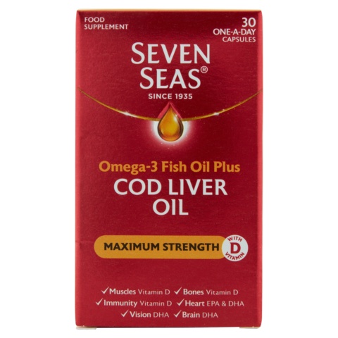 Seven Seas Omega-3 Fish Oil Plus Cod Liver Oil Maximum Strength One A Day Capsules