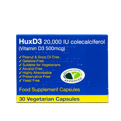 Hux D3 20000IU Vitamin D3 Vegetarian High Strength Capsules