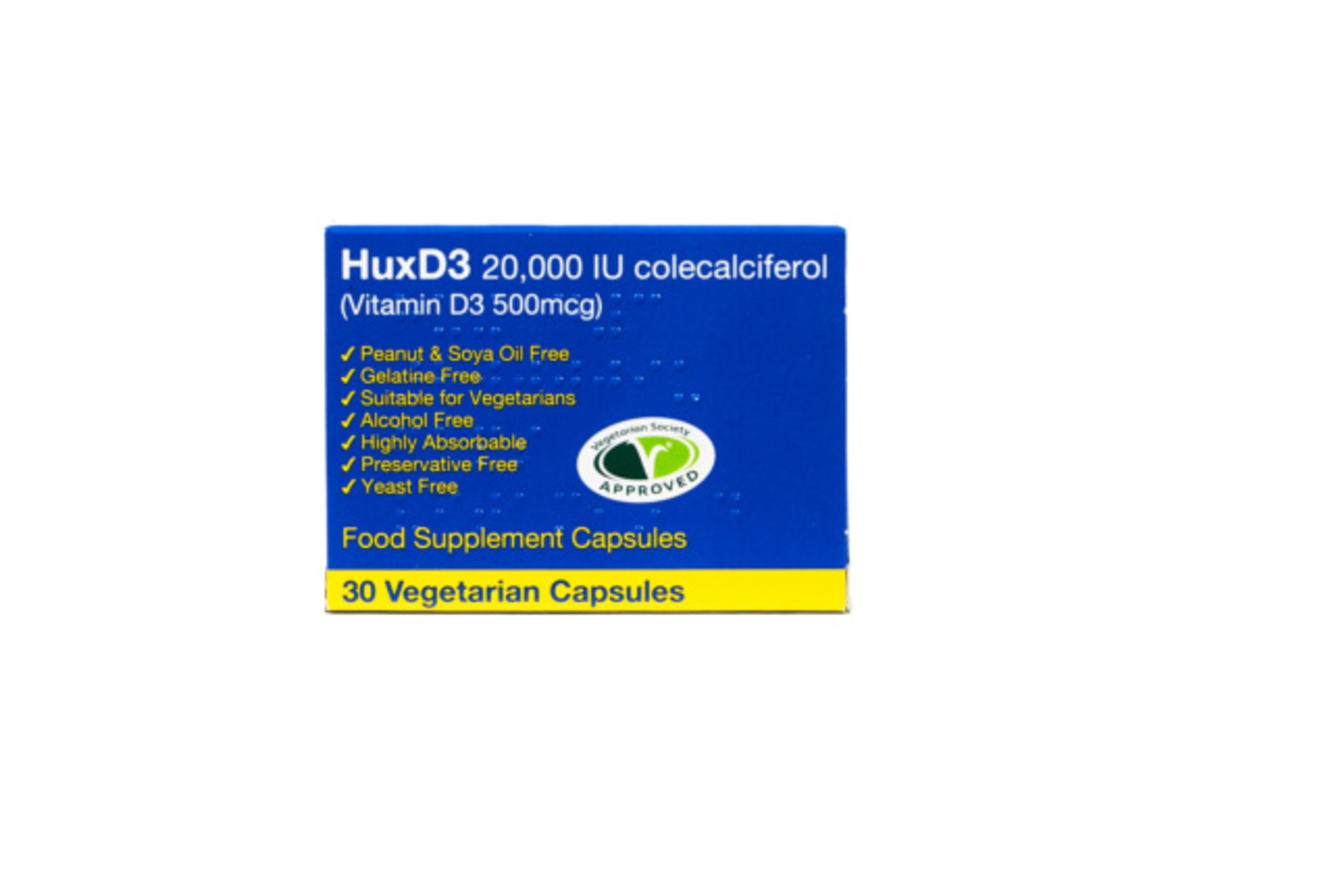 Hux D3 20000IU Vitamin D3 Vegetarian High Strength Capsules