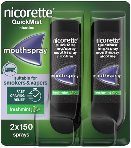 Nicorette QuickMist 1mg Spray Mouthspray Nicotine Freshmint 2 x 150 Sprays